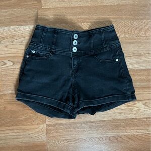 No Boundaries Woman’s High-Waisted Black Denim Shorts